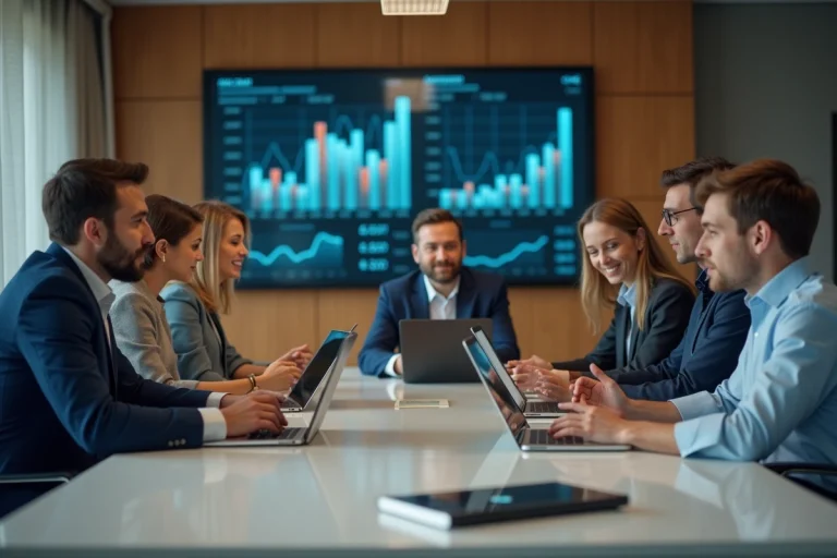Groupe de professionnels en réunion dans un bureau moderne