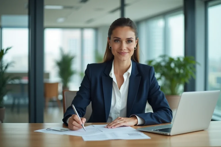 Femme d'affaires confiante dans un bureau moderne