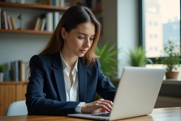 Jeune femme analysant des graphiques boursiers à domicile