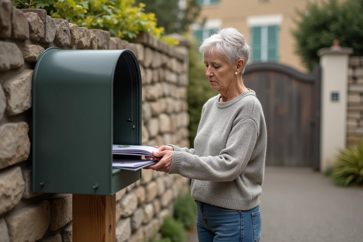 Femme vérifiant une boîte aux lettres vide en cherchant son magazine Télé Z absent